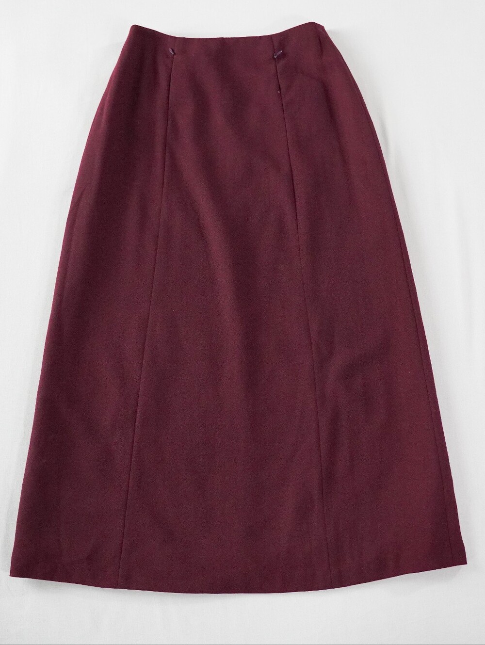 Braemar Petites Burgundy Pure Wool A-Line Midi Skirt Size 4 Vintage 90s